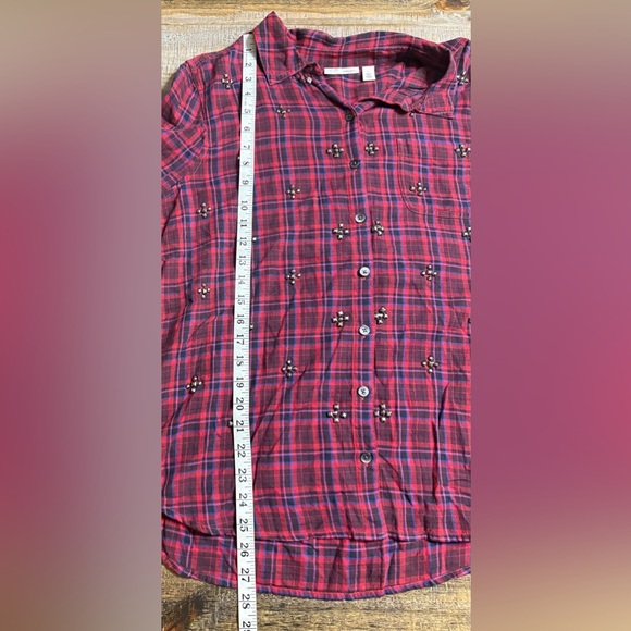 Halogen Burgundy Plaid Embellished Button Down Shirt - Picture 7 of 7